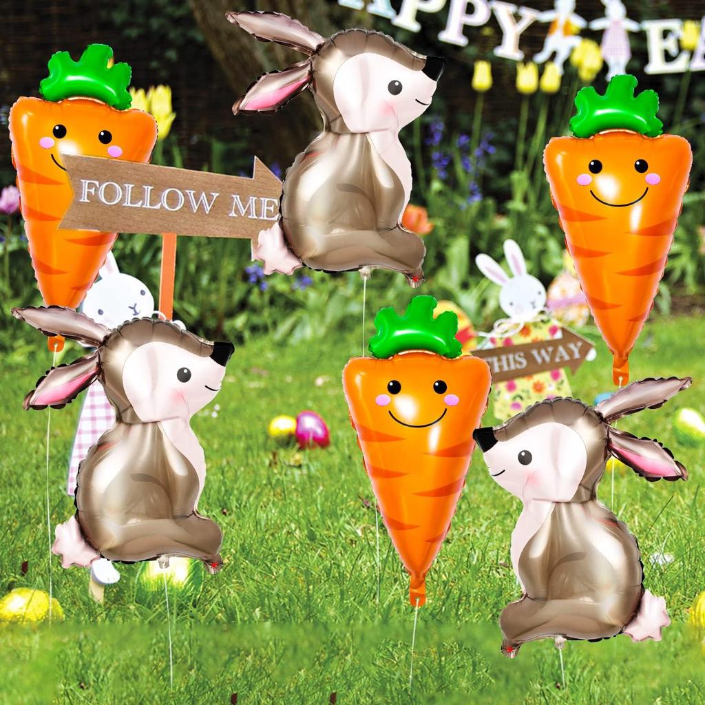 6-Piece Rabbit Carrot Aluminum Film Balloon Set Suitable for Easter Theme Party Decoration Birthday Party Decoration