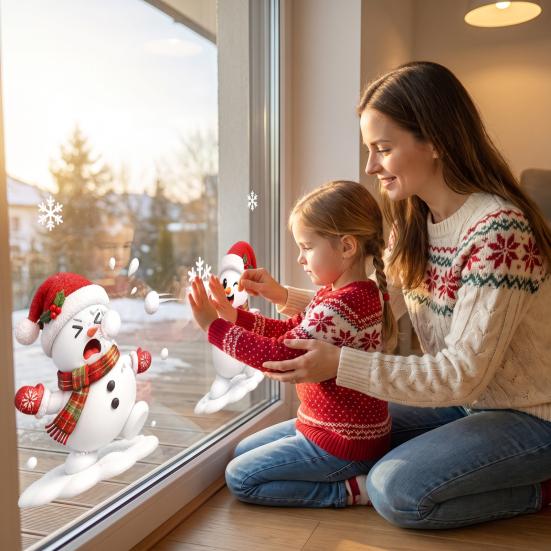 Storefront Glass Stickers Christmas Snowman/Santa Claus/Reindeer Window Clings, Reusable Static Stickers, Santa Claus Snowman Wall Decor PVC Removable