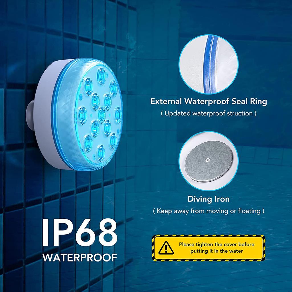 7CM 13-LED Submersible Pool Light with RF Remote & Suction Cup - 16 Colors, Four Magnets, Courtyard Decor