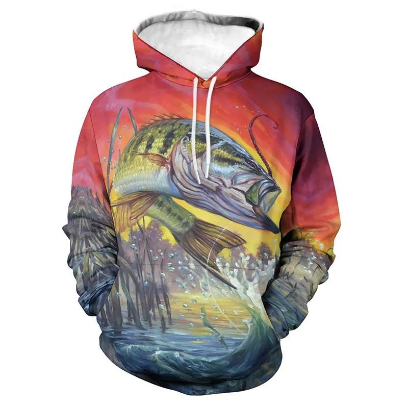 Fishing Fish 3D Print Men Hoodies Streetwear Fashion Sweatshirt Autumn And Spring Clothes