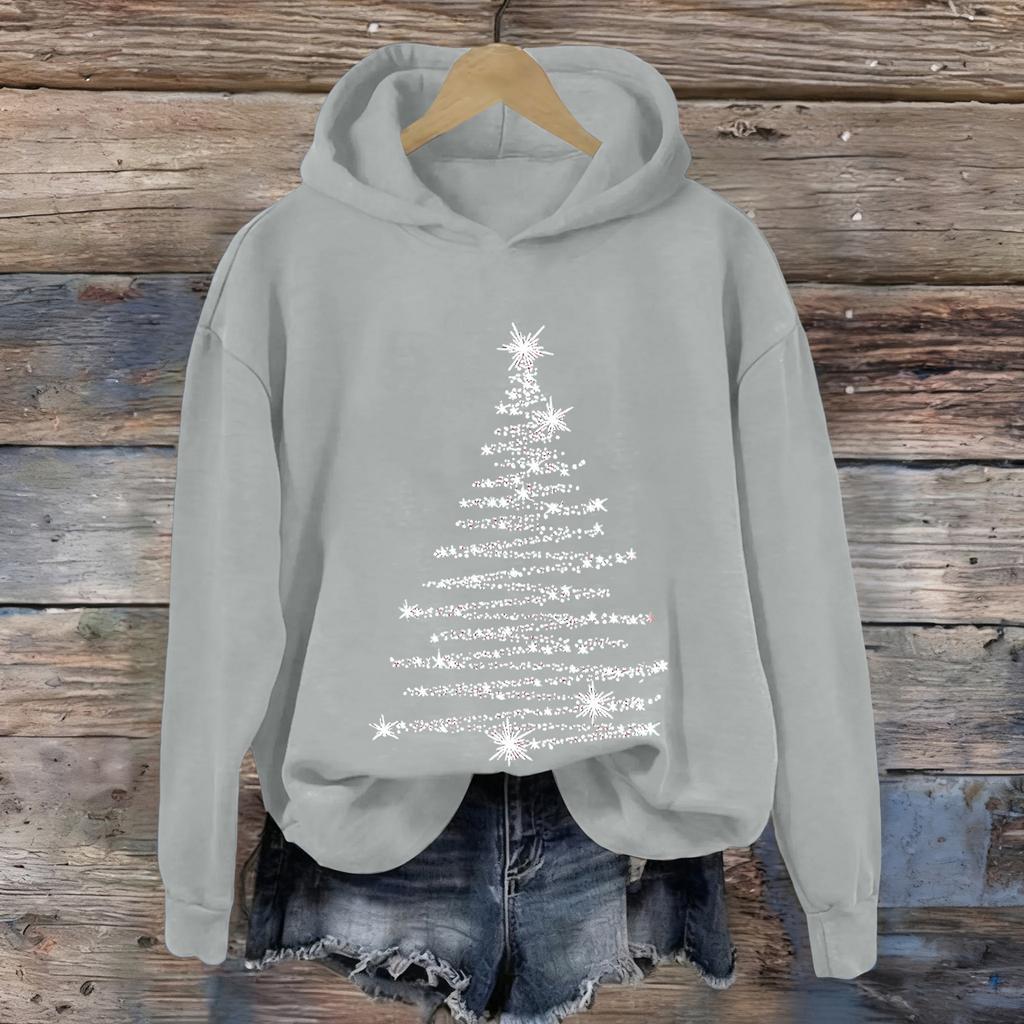 Ladies' Christmas Printed Casual Long Sleeved Round Neck Sports Hoodie Top