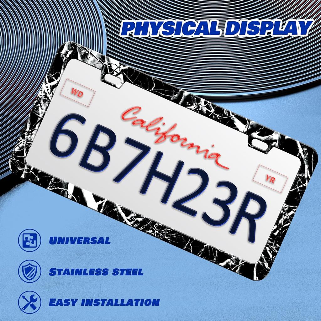 Black White Camouflage License Plate Frame Branches Trunks Camo License Plate Frames Personalise Stainless Steel Funny Design Compatible With
