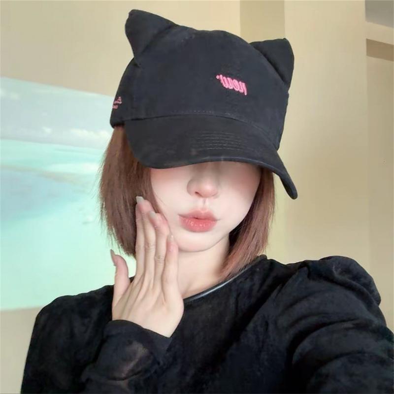Three-Dimensional Cat Ears Baseball Cap Female Trendy Cool Babes Letter Embroidery Versatile Sunshade Showing Face Small Cap