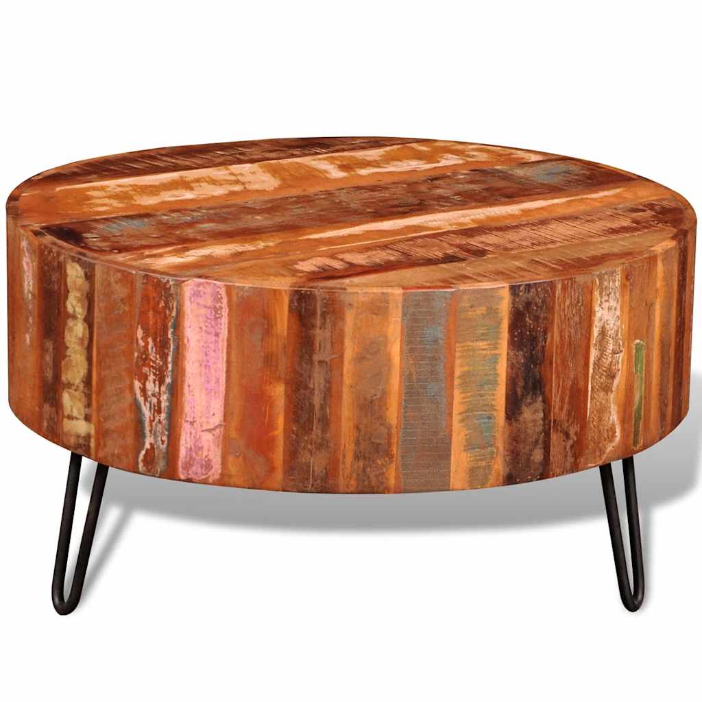 Vintage Style Solid Reclaimed Wood Round Coffee Table