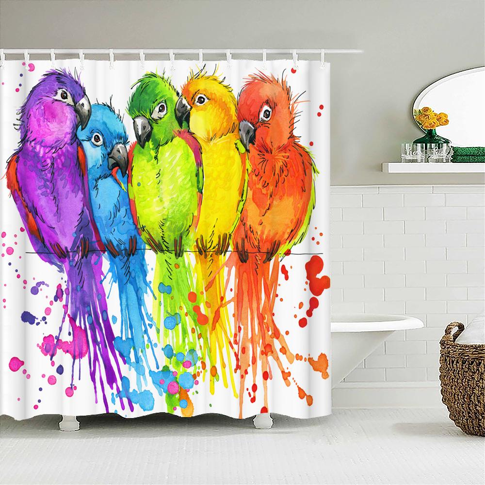 1 pc Plant Leaves Parrot Birds patterned polyester material shower curtain waterproof fabric, home partition bathroom curtain