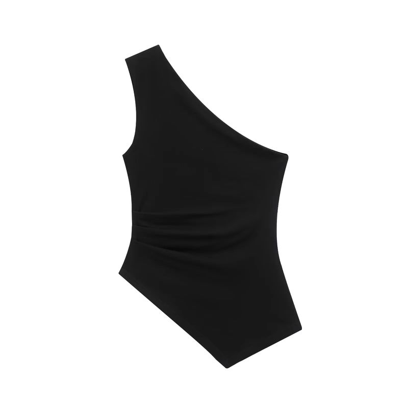 Spring New Women clothes French style Pleat Decorative Cotton Blend Asymmetric Simple Temperament Top 0085182