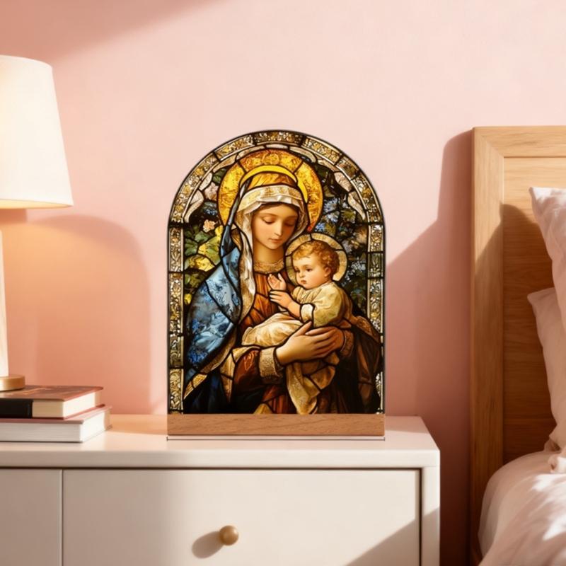 Acrylic Catholic Statue Desktop Decoration Religious Gift for Home Church Display Feature High Transparency Durable Portable Construction