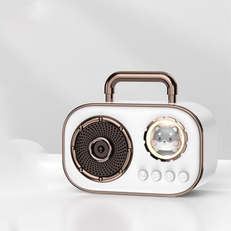 Mini Portable Bluetooth Speaker Hifi Retro Bluetooth5.3 Sound Box Subwoofer with FM Radio Ambient Light Support TF Card USB AUX