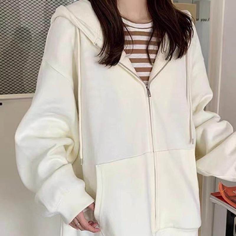 Autumn and Winter Jacket Zipper Hooded Sweater Women's Casual Cardigan Loose Top