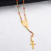 Jesus Stainless Steel Cross Rosary Christian Catholic Religious Width 1.5mm Enamel Satellite Bead Cable Link Chain Necklace