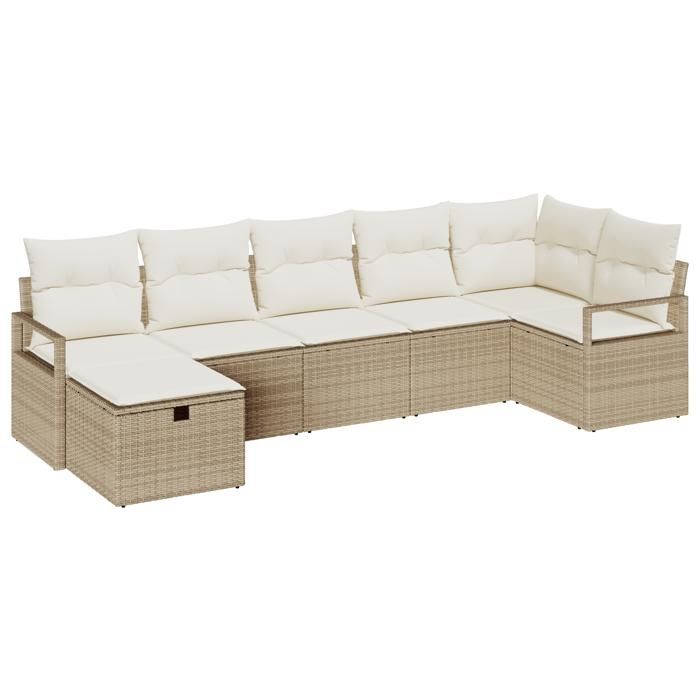 VidaXL Ensemble de canapé de jardin 7 pièces avec coussins beige en rotin synthétique 3359200