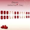 24 Pcs Heart Press On Nail Glossy Artificial Nail Golden Stripes Stick on Nail Valentines Day Full Cover False Nail