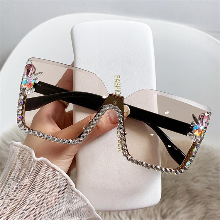 Rhinestone Shades Square Rimless Bling Bling Sunglasses With Diamond Designer Ladies Luxury Custom Logo Fashion Women Sunglasses