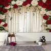 2D Red & White Rose Backdrop Cream Curtain Wedding Ceremony Background