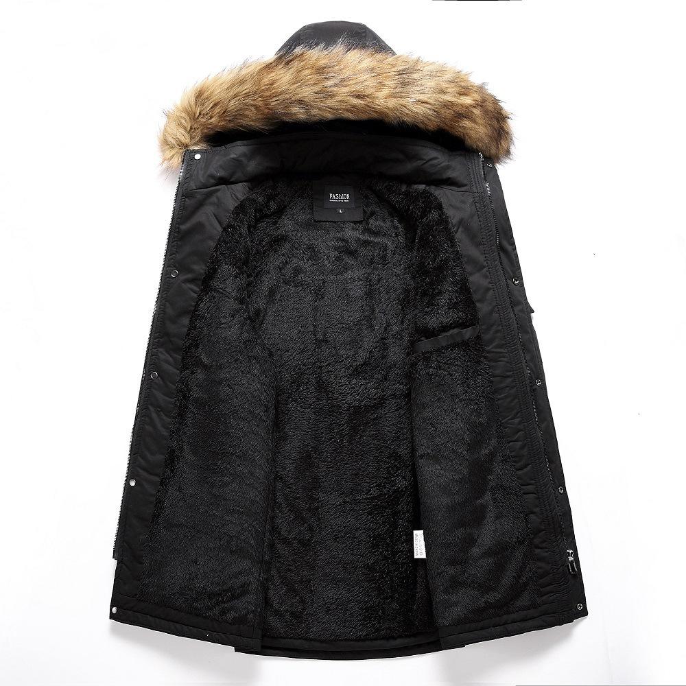 New Trendy Long Cotton-padded Jacket Plus Velvet Cotton-padded Jacket for Men, Mid-length Autumn and Winter Down-padded Jacket for Men