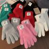 Winter Soft Fuzzy Knit  Fingered Gloves | Multi-Color Warm Winter Gloves with Label Detail (Assorted Solid Tones)