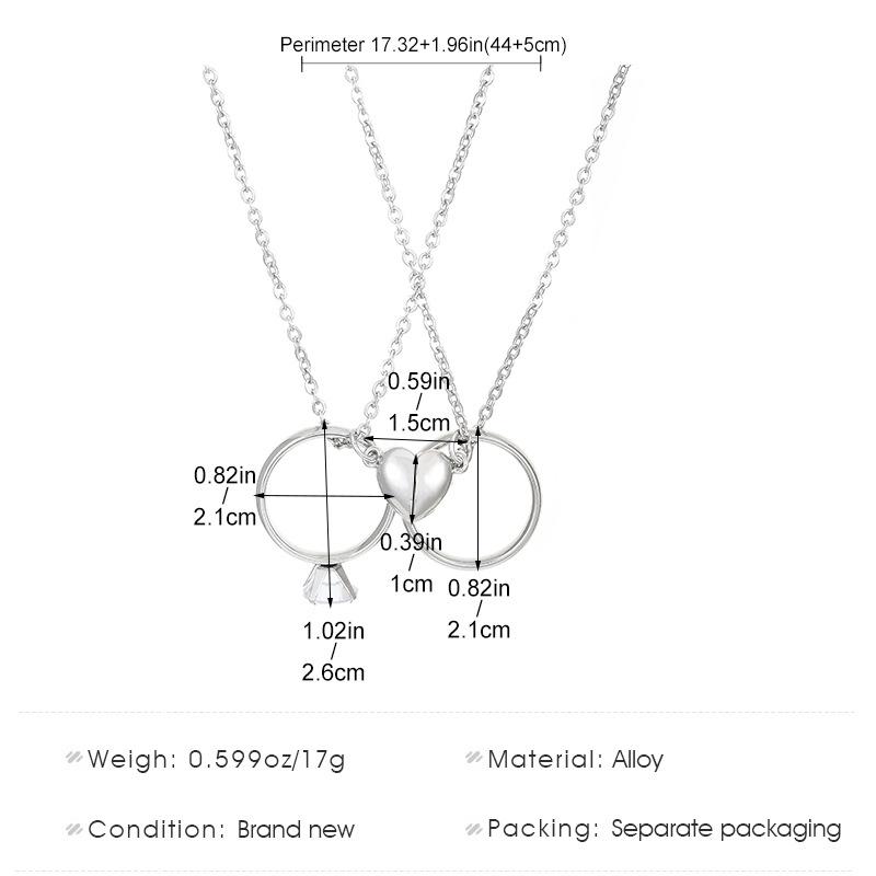 New INS Style Couple Ring Pendant Necklace Magnetic Attraction Heart Shape Charm Zinc Alloy Color Neckchain Valentine's Day Gifts