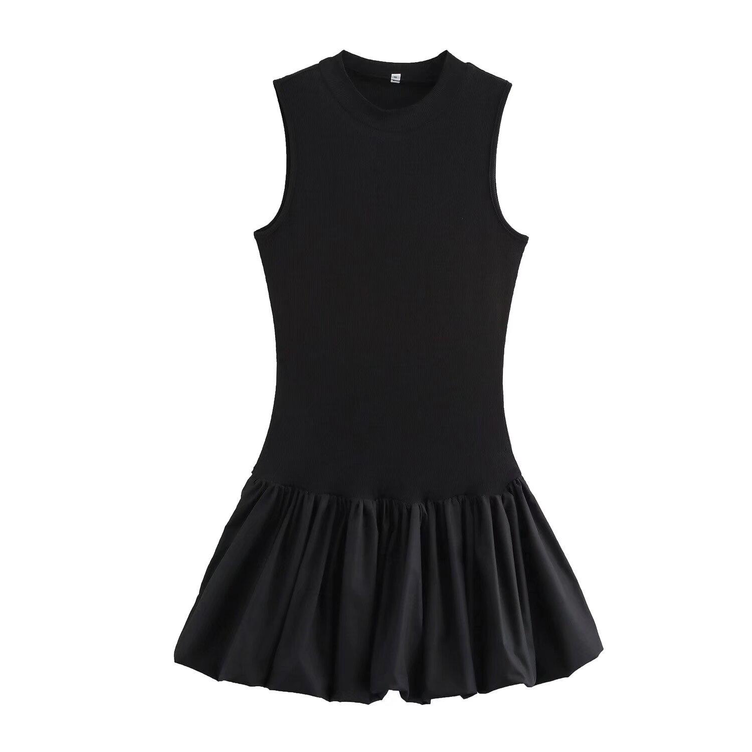 

Зима 2024 Женская Европейская и Американская Облегающее Платье-Бодикон Вязаный Пэчворк Пышная Юбка Medium чёрный