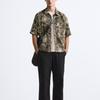 Zara Loose Floral Print Collared Short Sleeve Shirt Men shirts Dark-Khaki 9860330-507