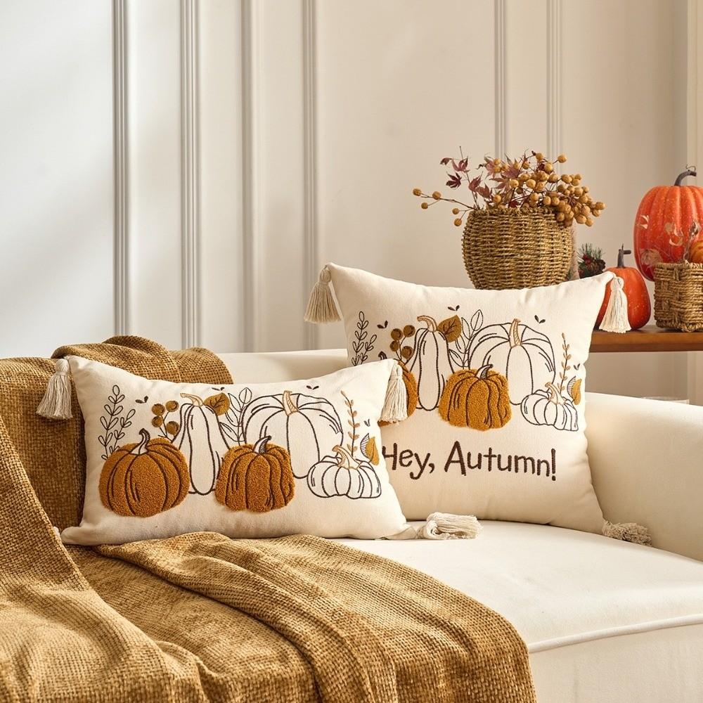 Rustic Style Throw Pillow Cover Pumpkin Tufted Autumn Pillowcase Plush Pillow Covers  Fall Decor