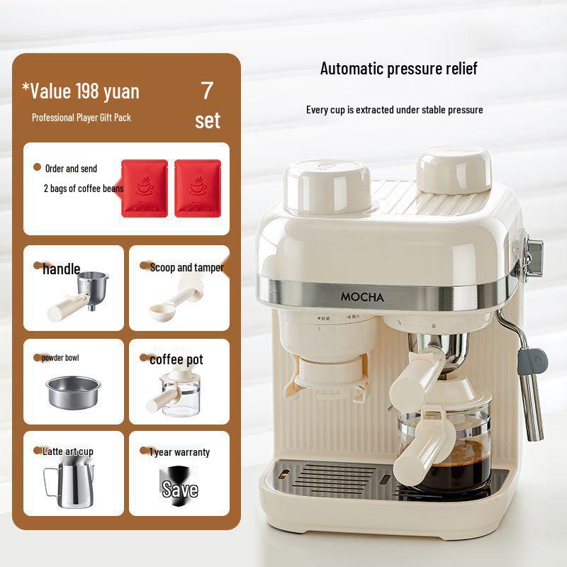 Semi-Automatic Italian Coffee Machine with Built-In Grinder & Milk Frother