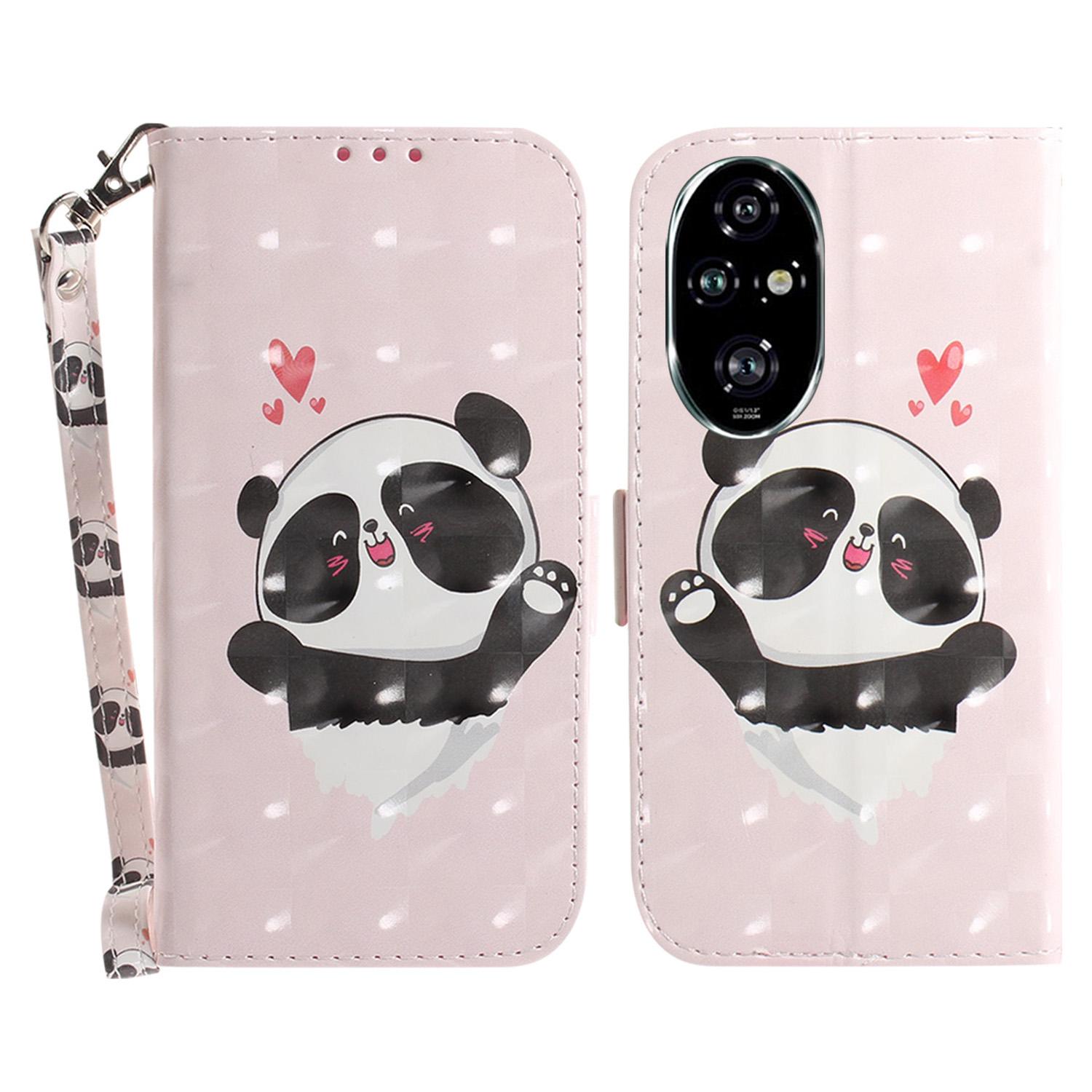 

For Honor 200 Pro 5G Case Pattern Print PU Leather Wallet Phone Cover Love Heart Panda