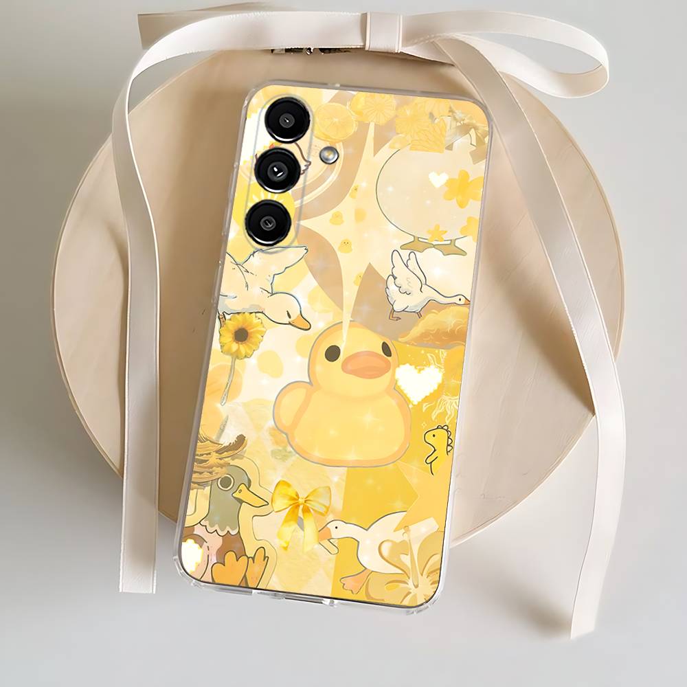 

Yellow Cute Duck Phone Case For Samsung S24,30,21,22,23,20 FE,lite,PIus,Ultra,5G,Note,9,10 Transparent Cover SamsungS10lite2019