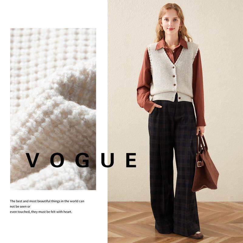 TUHUANG Women's Pure Wool V-Neck Knit Cardigan Vest