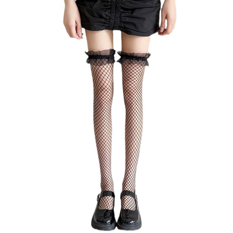 Black Lace Lolita Fishnet Over-the-Knee Stockings
