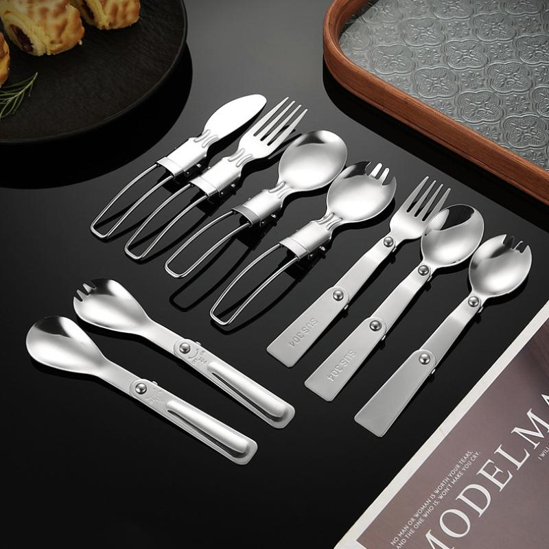 304 Stainless Steel Solding Spoon Outdoor Portable Fold Spoon Fork Knife Travel Folding Spoon Camping Hiking Picnic Tableware