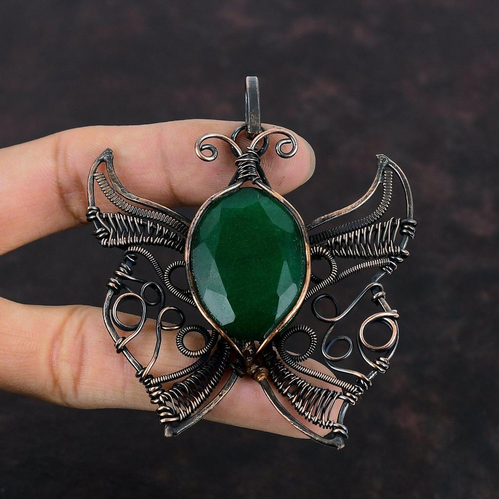 Faceted Zambian Emerald Pendant Copper Wire Wrapped Pendant Handmade Jewelry Butterfly Pendant Gemstone Pendant Copper Jewelry Gifts For Her