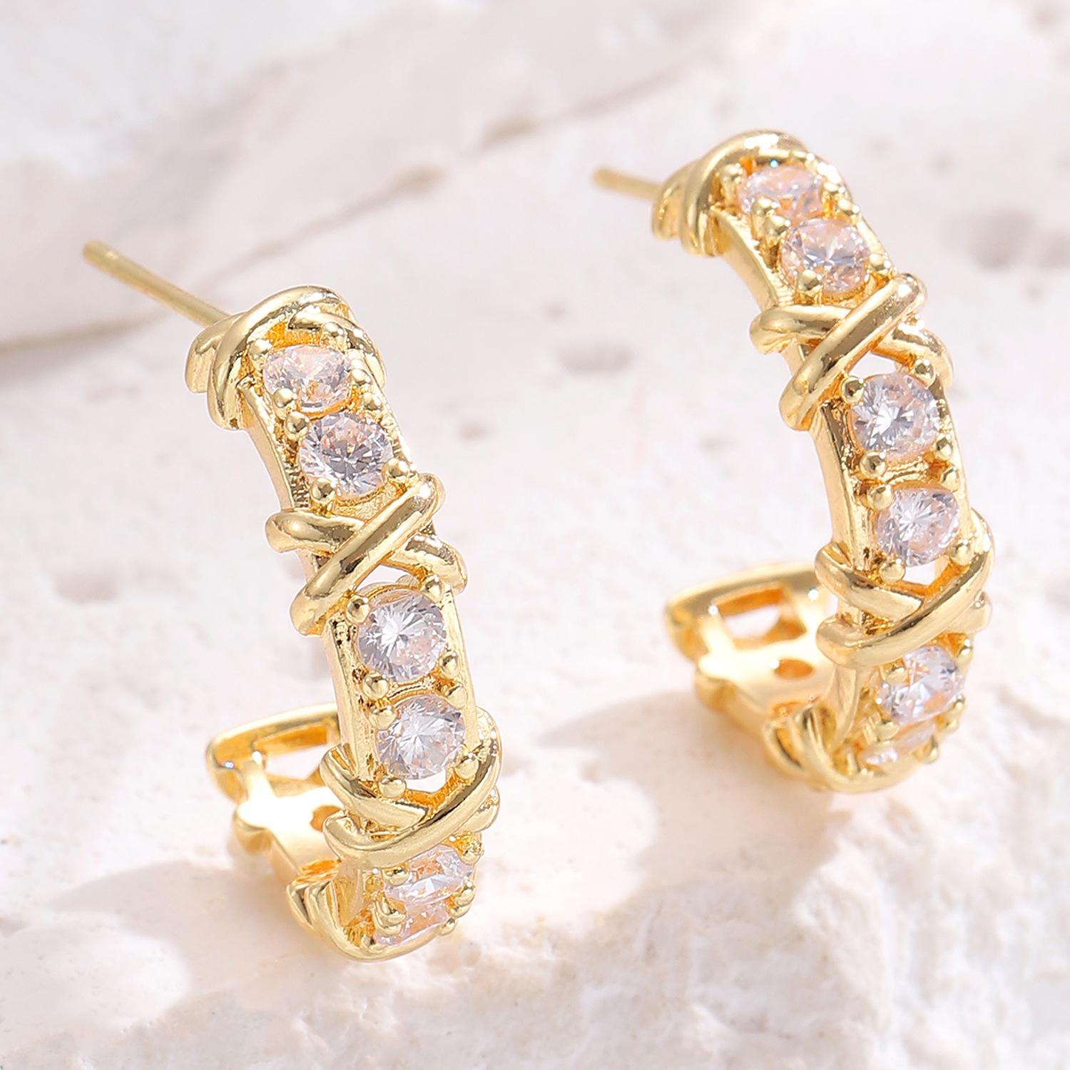 

Luxury Elegant Contrast Color Zircon Cross Hoop Earrings Personality Fashion Versatile Women Jewelry 1