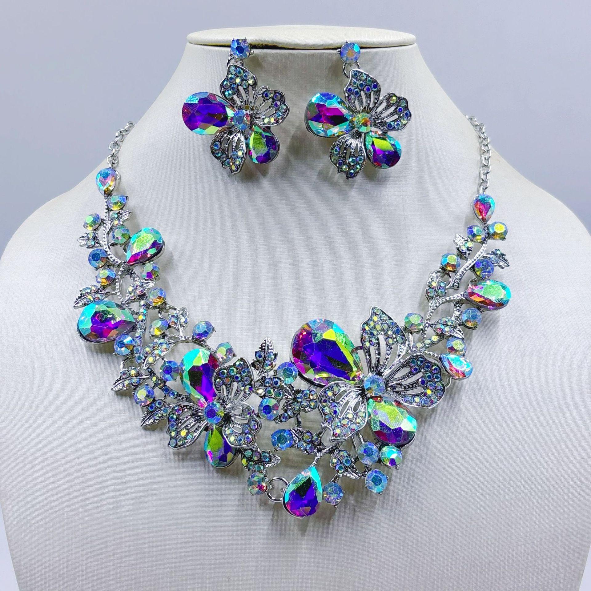 

Flower Necklace And Earrings Set - Bridal Dress Accessory For Bridesmaid At Wedding Banquet