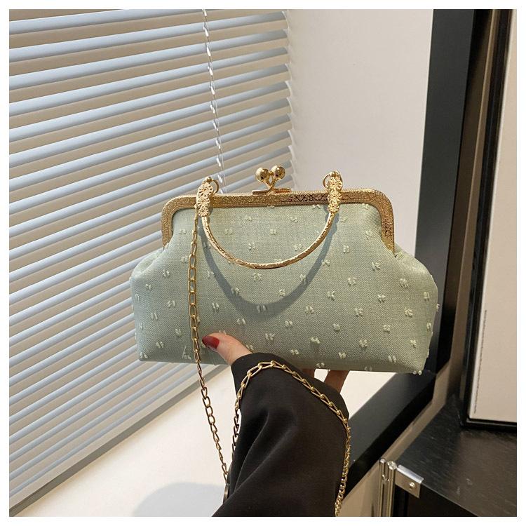 Summer new canvas fashion banquet simple lock chain shoulder crossbody shell handbag