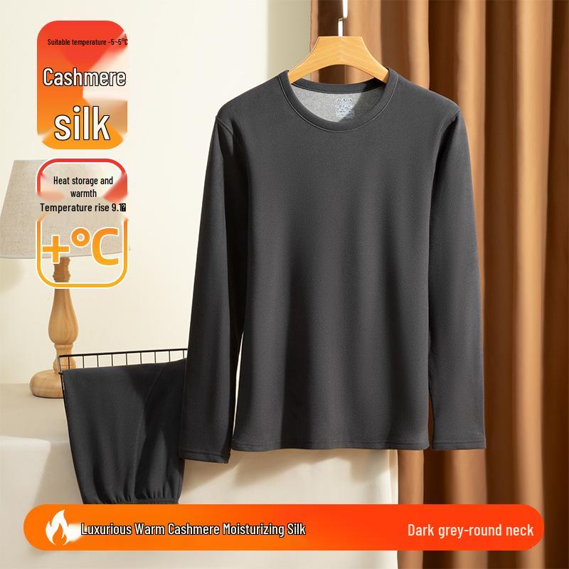 Men's Cashmere Fleece-Lined Thermal Underwear Set - Half High Neck, Warm Autumn Clothes & Pants