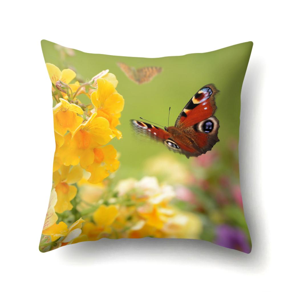 Butterfly Flower Polyester Single-sided Pillow Case Bedside Pillow Case Office Waist Sofa Cushion Case