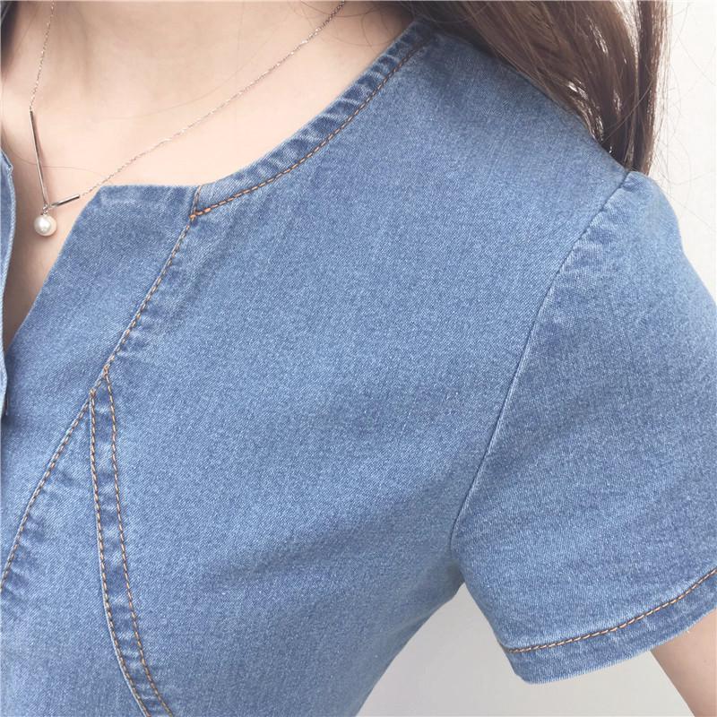 2023 Plus Size Women's Medium-Length Slimming Denim Dress - Short-Sleeve Fashion Trend for Spring/Summer