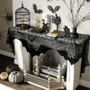 Halloween Indoor Fireplace Mantel Scarf Black Lace Spiderweb Fireplace Cover For Halloween Mantle Decor Festive Party