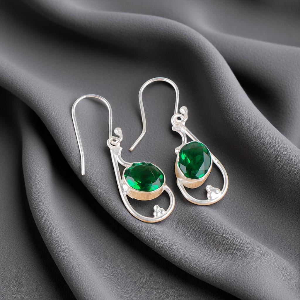 Chrome Diopside Gemstone 925 Sterling Silver Jewelry Handcrafted Earrings 1.60" EE-49-3