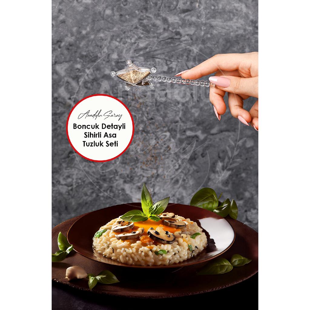 3-piece Magic Salt Shaker With Bead Detail, Pepper Shaker, Spice Shaker, Wand, Salt Shaker Is Not Glass. 3-piece Salt Shaker Set