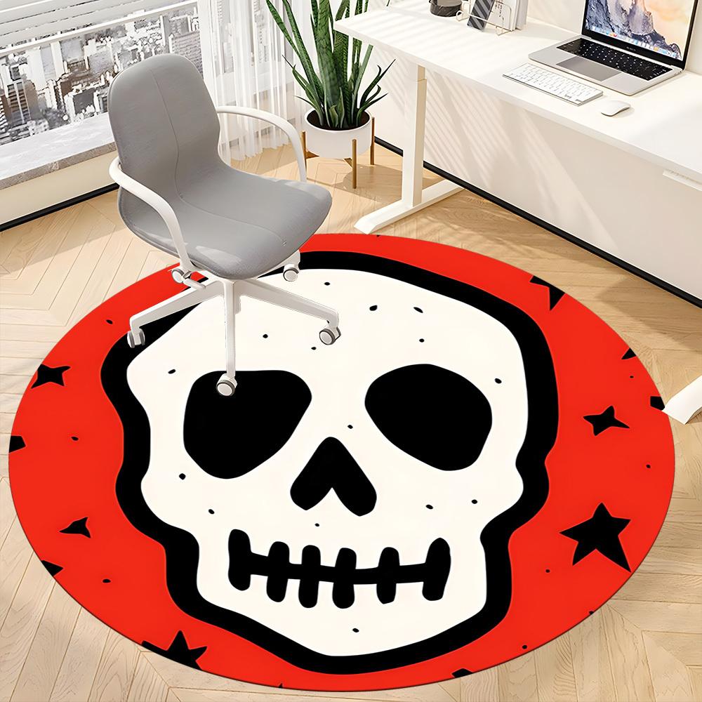 1pc Skull Party Office Round Area Rug, Mat Suitable For Office, Under Office Chairs Bedroom Living Room Home Decor, Room Deco