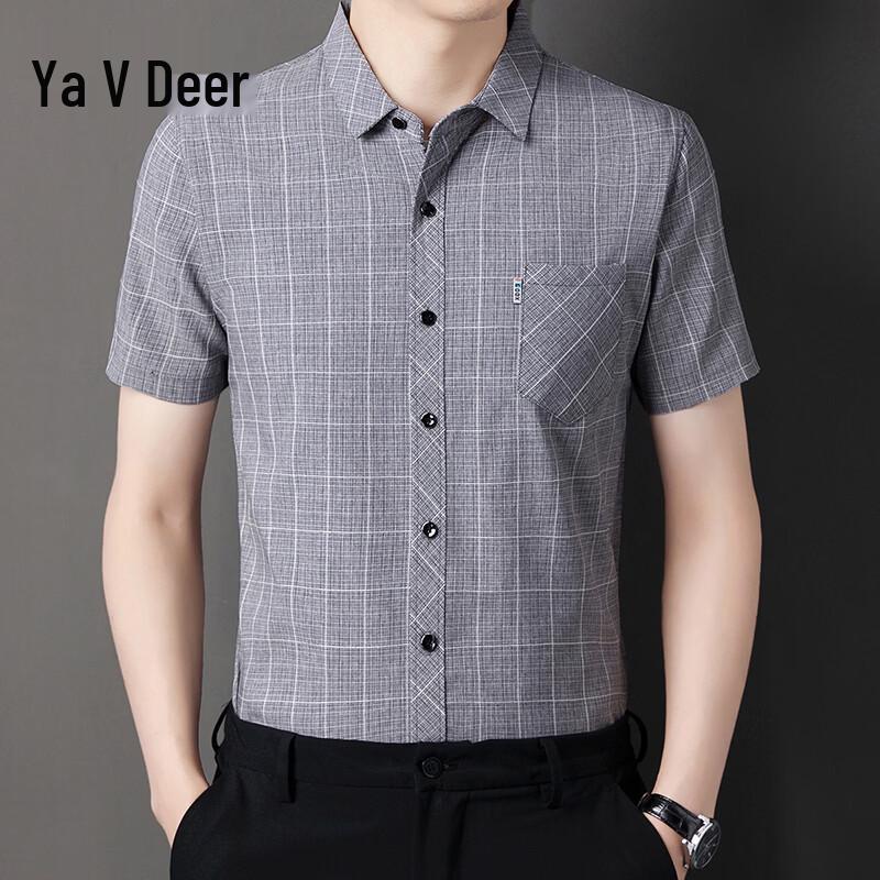 Men s Casual Linen Blend Plaid Shirt M
