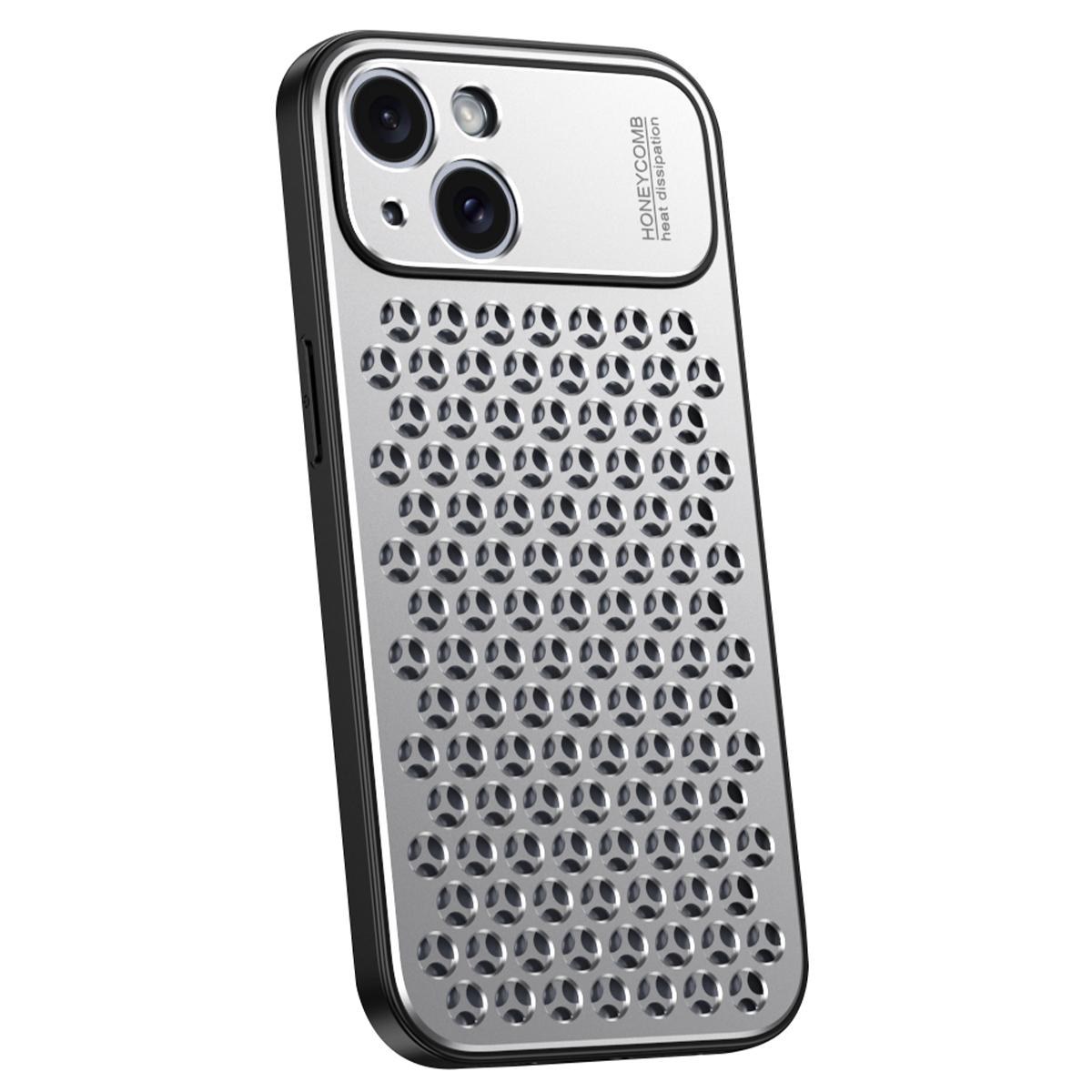 

Cell Phone Case for iPhone 14 Honeycomb Texture Aluminum Alloy+TPU Phone Cover Silver
