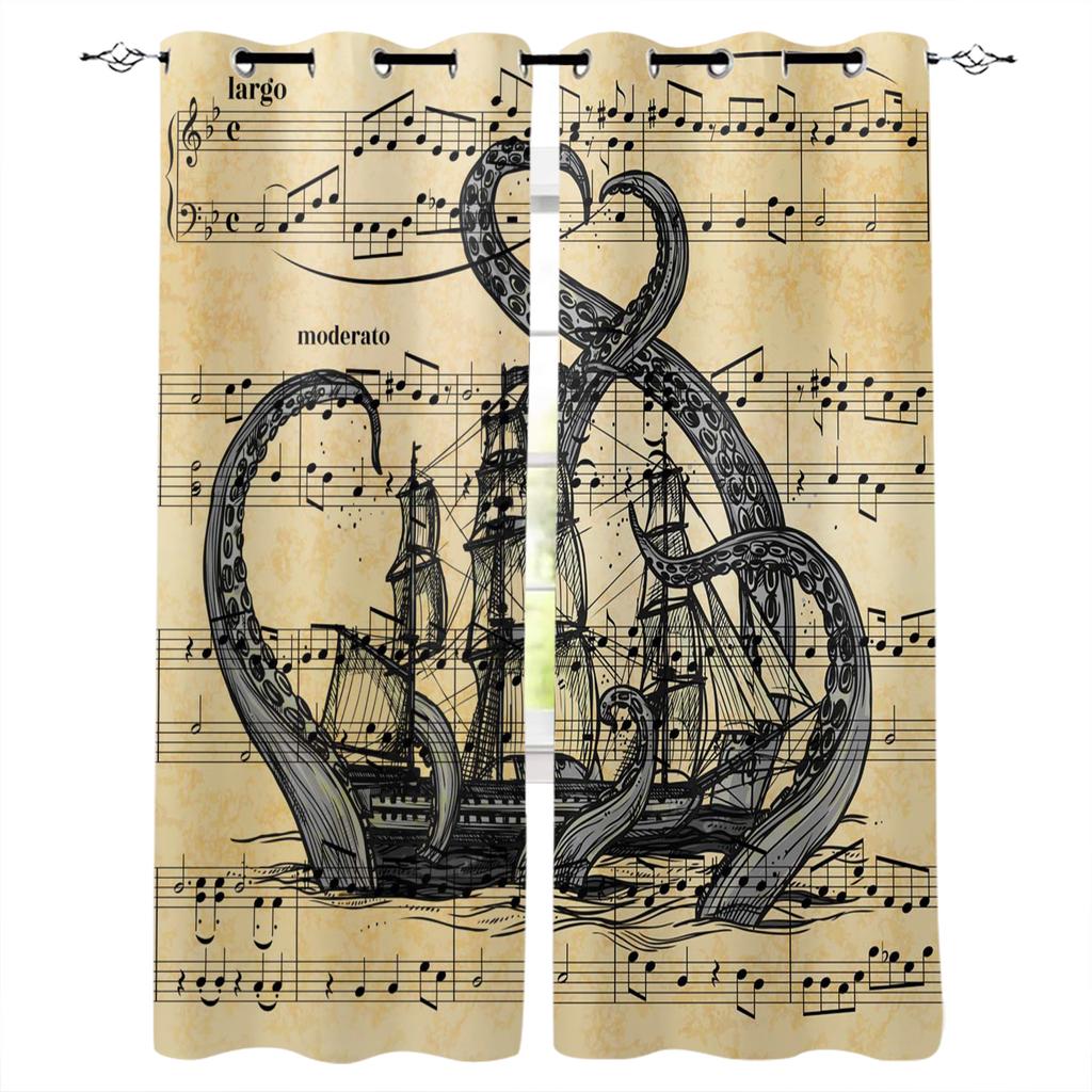 Nautical Theme Octopus Sea Monster Blackout Curtains For Living Room Bedroom Window Treatment Blinds Drapes Kitchen Curtains