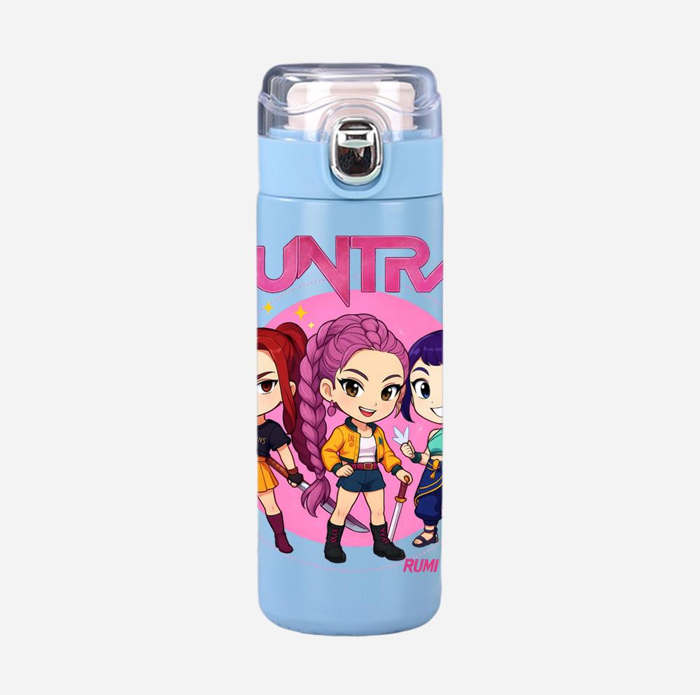 Anime K-Pop Demon Hunters Printed 400Ml Water Bottle Thermos Cup Portable Stainless Steel Leak Proof Camping Water Cup Kid Gift