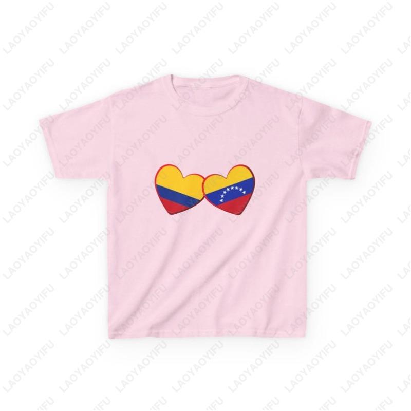 Colombian Venezuelan Flag Heart Youth TShirt Colombia Venezuela Graphic Shirts Fashion Harajuku Unisex Cotton Shortsleeve Tees