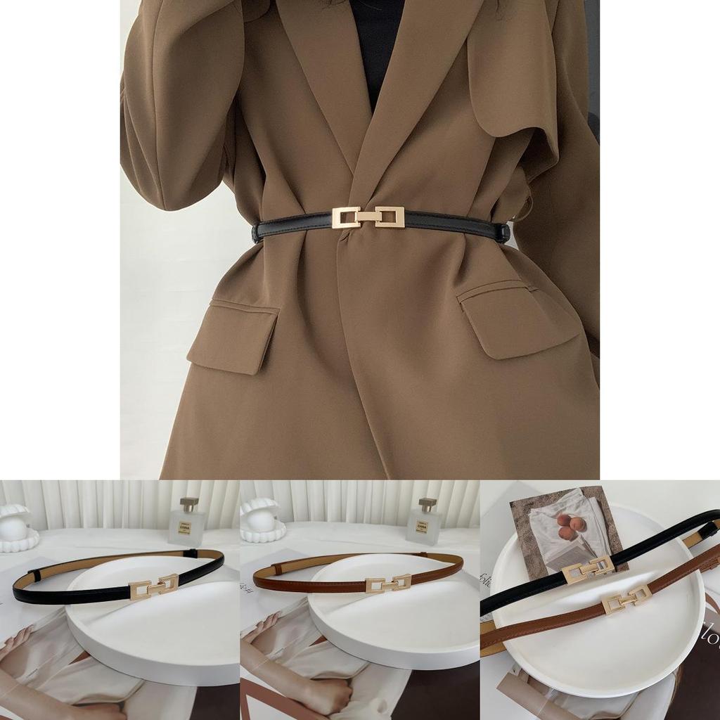 Musthave Womens Double Buckle Belt In Elegant Black And Chic Camel For Outfit Any
