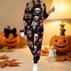 Women Halloween Print Two Piece Outfit, Long Sleeve Crew Neck Top & Drawstring Jogger Pants Casual Tracksuit for Spring Autumn