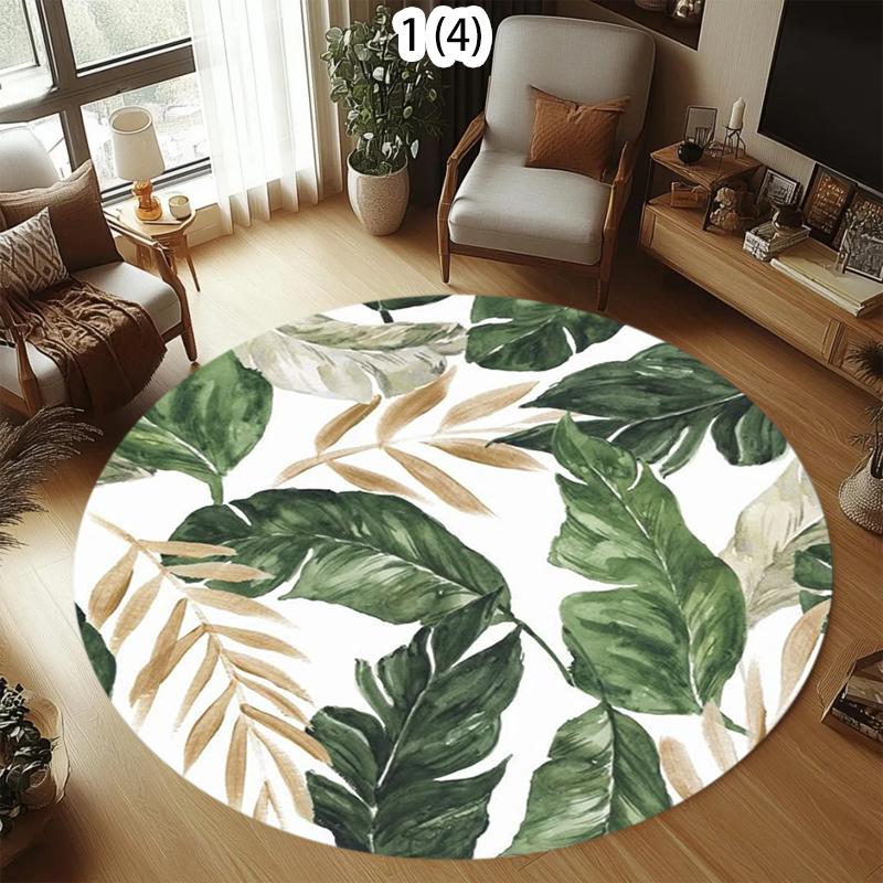 

Tropical Foliage Round Rug Monstera Palm Leaf Pattern Non-slip Decorative Mat Cozy Soft Floor Carpet for Living Room Bedroom 80cm x 80cm