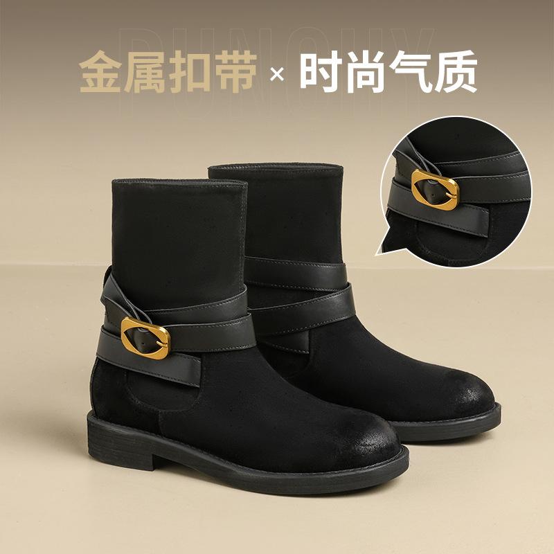 Augustine Martin Boots Women's 2025 Autumn and Winter New Smoke Boots Maillard Skinny Boots Retro Western Cowboy Boots